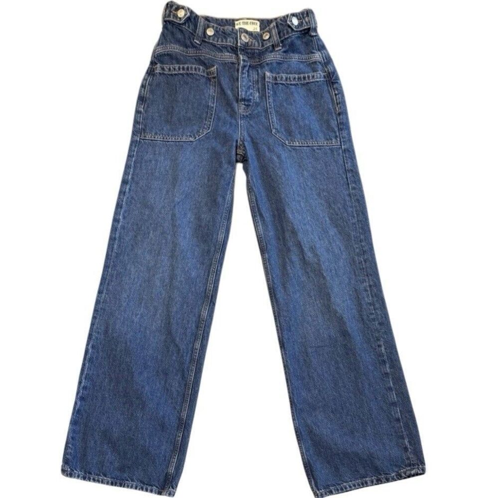 We The Free Palmer Cuffed Jeans Women's 25 Wide Leg High Rise Blue Denim